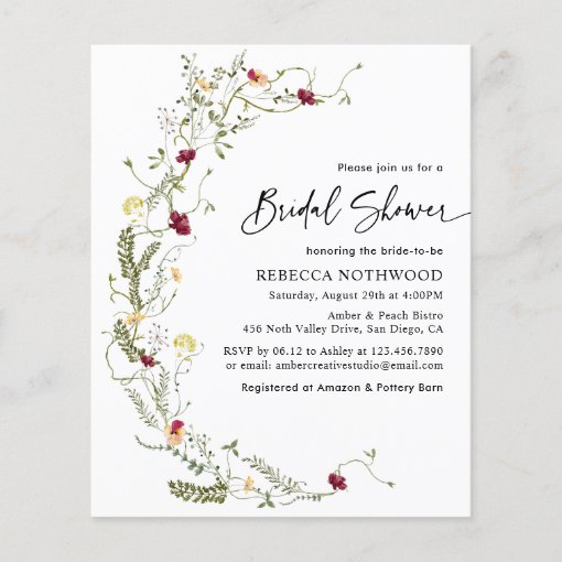 Budget Boho Wildflower Bridal Shower Invitation Zazzle