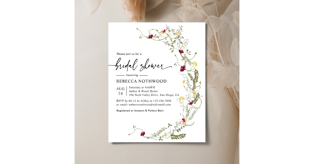 Budget Boho Wildflower Bridal Shower Invitation Zazzle