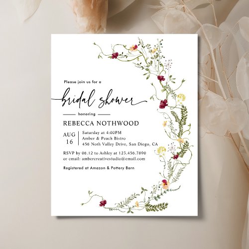 Budget Boho Wildflower Bridal Shower Invitation