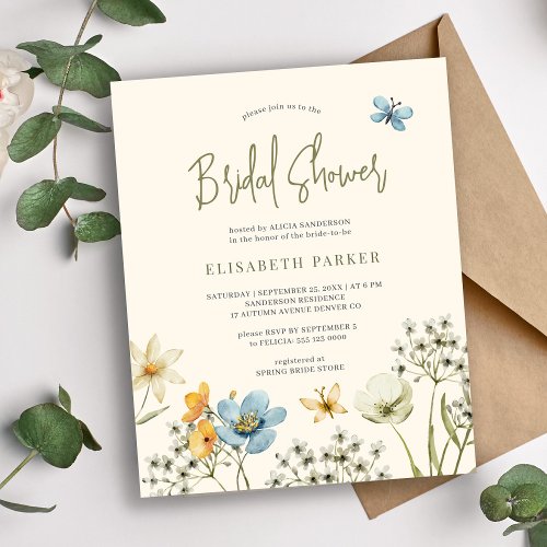 Budget boho wildflower bridal shower invitation