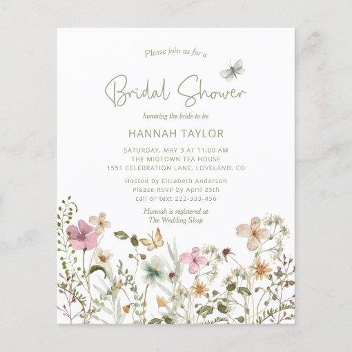 Budget Boho Wildflower Bridal Shower Invitation Zazzle