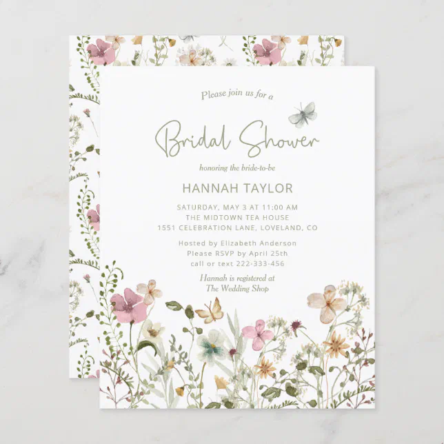 Budget Boho Wildflower Bridal Shower Invitation | Zazzle