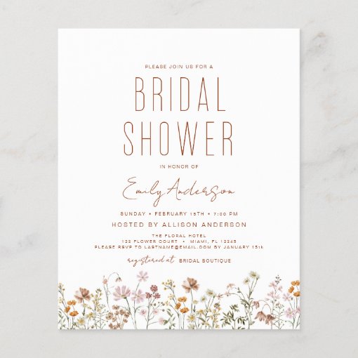 Budget Boho Wildflower Bridal Shower Invitation Zazzle