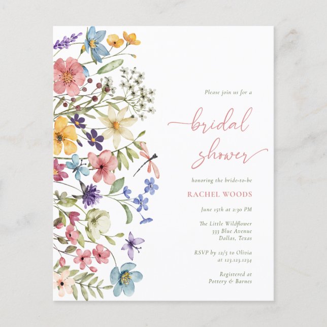 Budget Boho Wildflower Bridal Shower Invitation Flyer (Front)