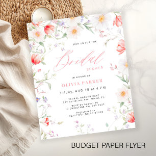Budget boho wildflower bridal shower invitation flyer