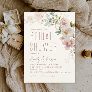Budget Boho Wildflower Bridal Shower Invitation Flyer by Hot_Foil_Creations at Zazzle