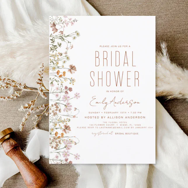 Budget Boho Wildflower Bridal Shower Invitation Flyer | Zazzle