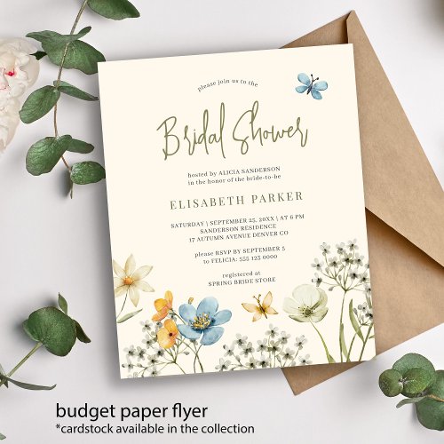 Budget boho wildflower bridal shower invitation flyer
