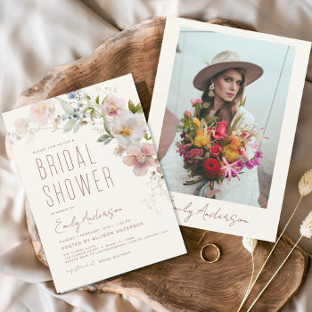 Budget Boho Wildflower Bridal Shower Photo Flyer by Hot_Foil_Creations at Zazzle
