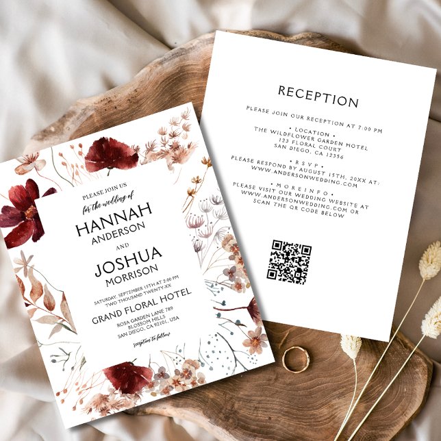 Budget Boho Wildflower QR Code Wedding Invitation (Creator Uploaded)