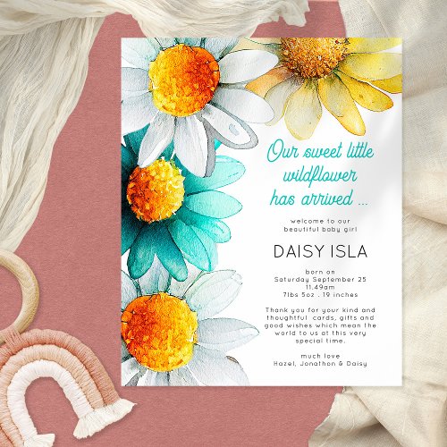 Budget Boho Wildflower Thank You Birth Announcment