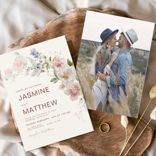 Budget Boho Wildflower Wedding Photo Invitation