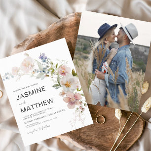 Budget Boho Wildflower Wedding Photo Invitation Flyer