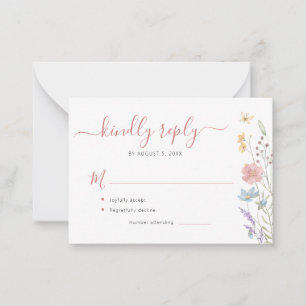 Budget boho wildflower wedding RSVP Note Card