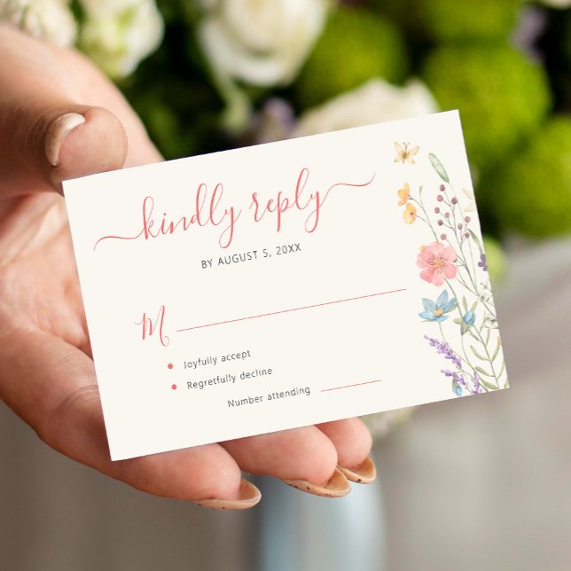 Budget boho wildflower wedding RSVP  Note Card (Creator Uploaded)