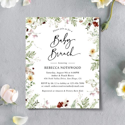 Budget Boho Wildflowers Baby Brunch Invitation