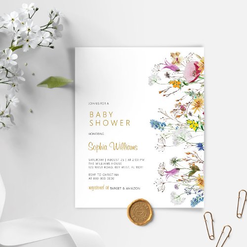 Budget Boho Wildflowers Baby Shower Invitation