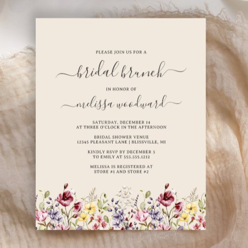Budget Boho Wildflowers Bridal Brunch Invitation