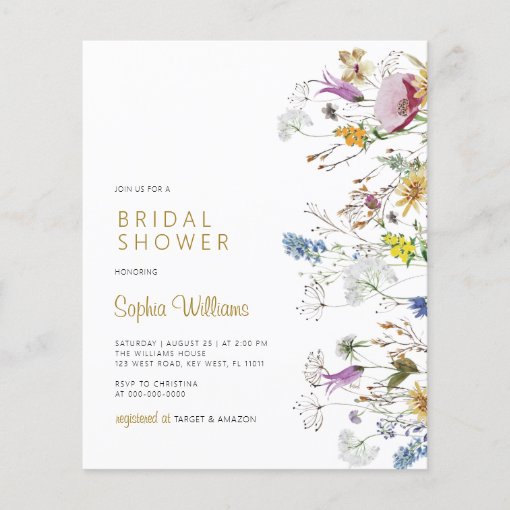 Budget Boho Wildflowers Bridal Shower Invitation Zazzle