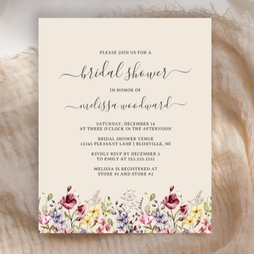Budget Boho Wildflowers Bridal Shower Invitation
