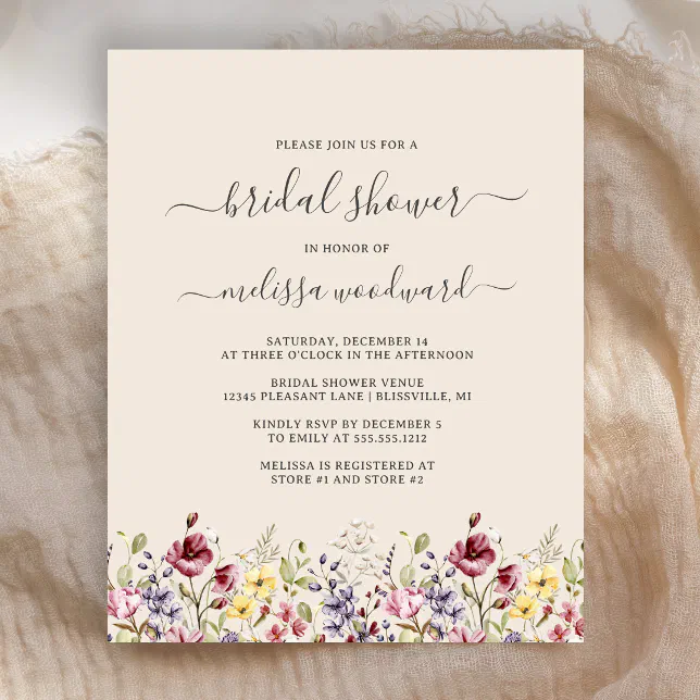 Budget Boho Wildflowers Bridal Shower Invitation Zazzle