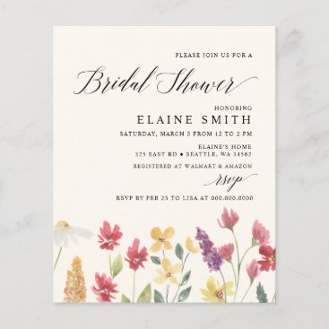 Budget Boho Wildflowers Bridal Shower Invitations