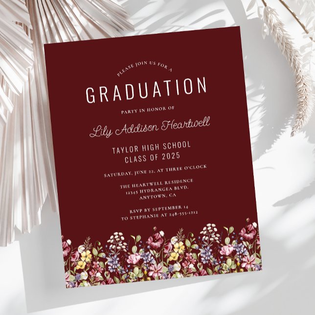 Budget Boho Wildflowers Burgundy Graduation Party (Creator Uploaded)