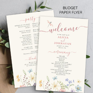 Budget boho wildflowers wedding program flyer