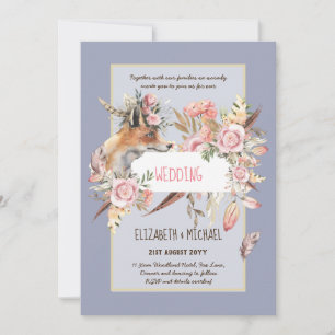 BUDGET Boho Woodland FOX Floral Wedding Modern Invitation