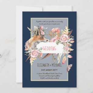 BUDGET Boho Woodland FOX Floral Wedding Modern Invitation