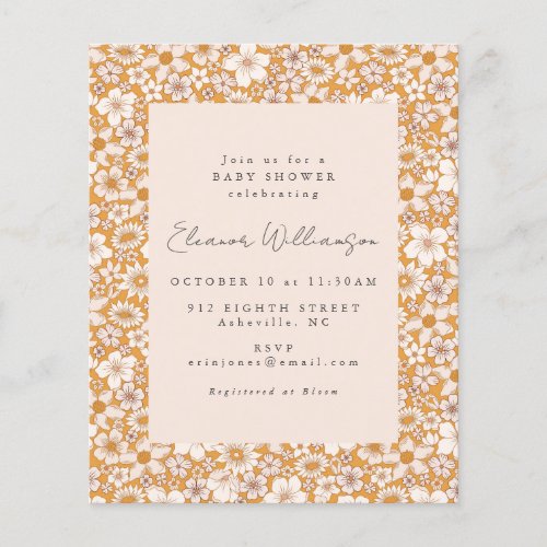 Budget Boho Yellow Floral Baby Shower Invitation