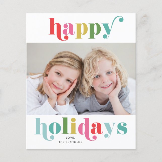 Budget Bold and Bright Photo Happy Holiday Card (Front)