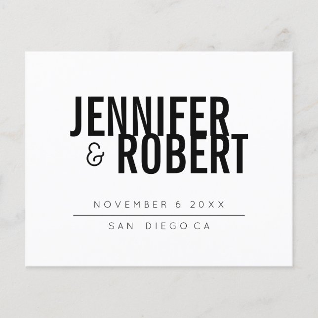BUDGET Bold BLACK Minimal WEDDING SAVE THE DATE (Front)