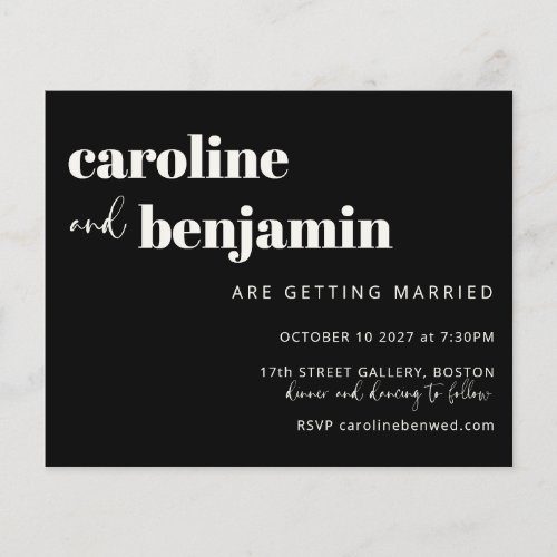 Budget Bold Black White Chic Modern Wedding Invite