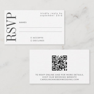 Budget Bold Black White RSVP QR Code Website Note Card