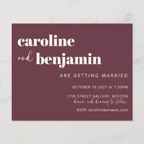 Budget Bold Burgundy Chic Modern Wedding Invite