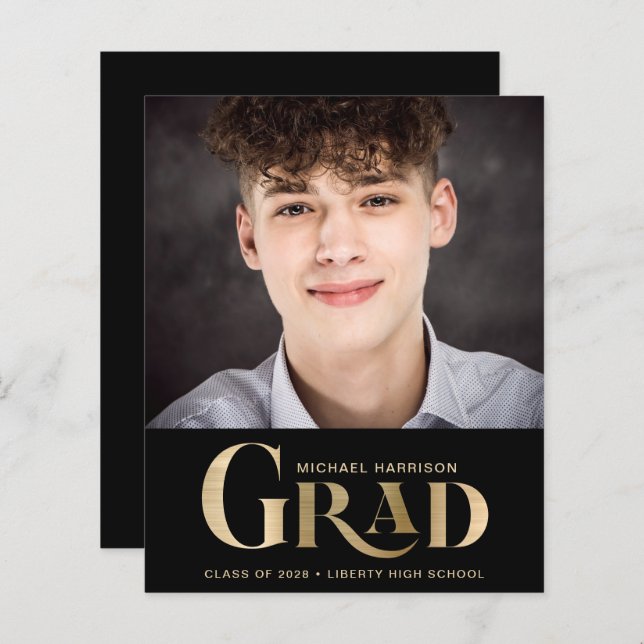 Budget Bold Gold Type Photo Black Graduation (Front/Back)