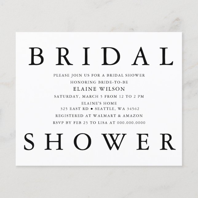 Budget Bold Letter Modern Bridal Shower Invitation (Front)