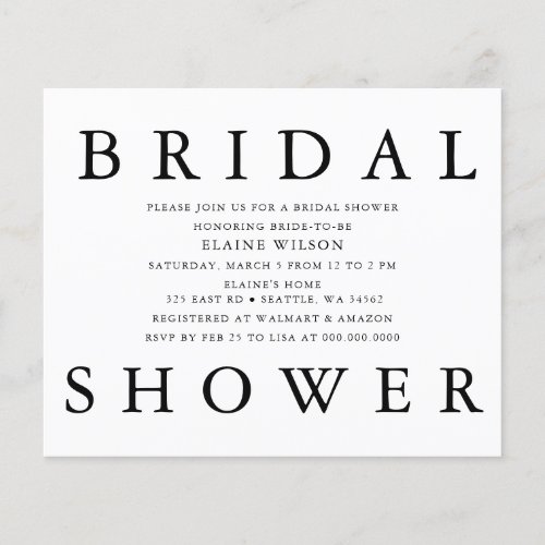 Budget Bold Letter Modern Bridal Shower Invitation