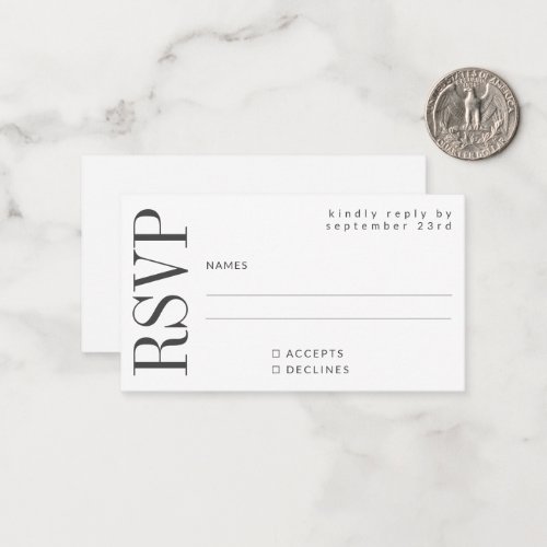 Budget Bold Modern Simple Black White RSVP Note Card