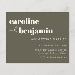 Budget Bold Olive Green Chic Modern Wedding Invite
