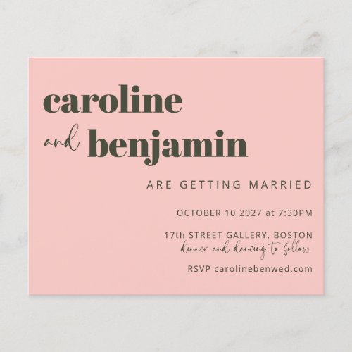 Budget Bold Pink Olive Green Chic Wedding Invite