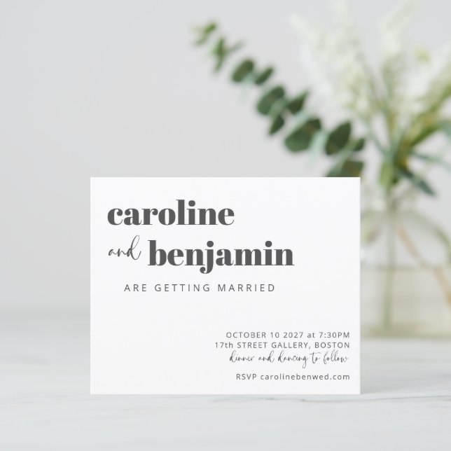 Budget Bold White Chic Modern Wedding Invitation (Standing Front)