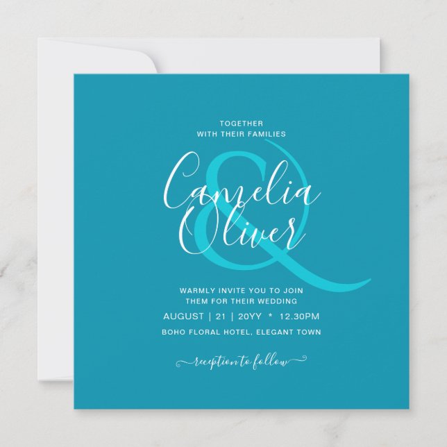 BUDGET Bondi Blue Monochrome Wedding  Invitation (Front)