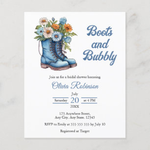 Budget Boots & Bubbly Blue Bridal Shower Invite