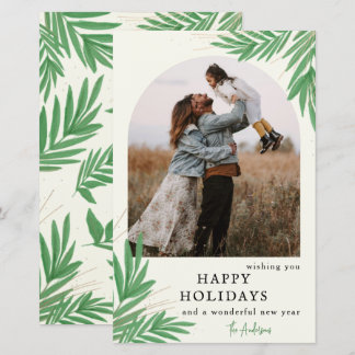 Budget Botanical Arch Greenery Photo Holiday Card
