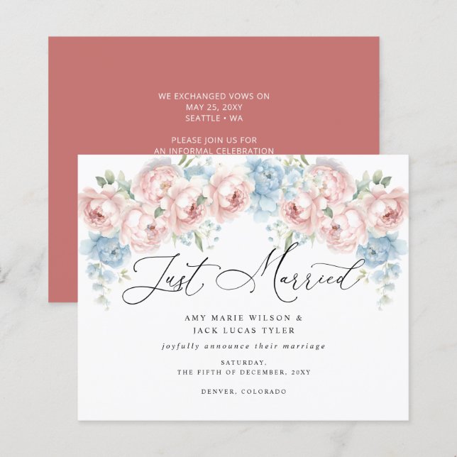 Budget Botanical Blush Floral Wedding Announcement (Front/Back)