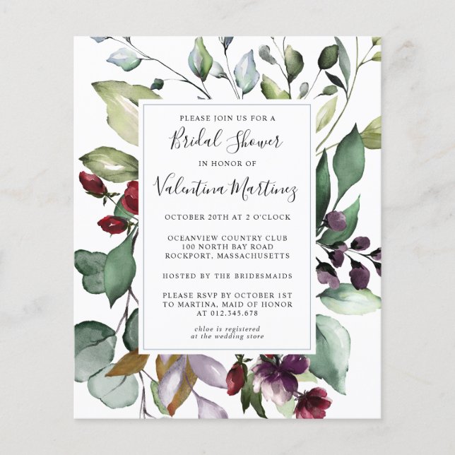  Budget Botanical Bridal Shower Invitation (Front)