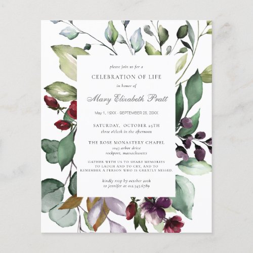 Budget Botanical Celebration of Life Invitation