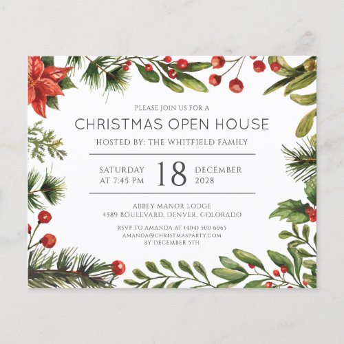 Budget Botanical Christmas Holiday Party Invite Flyer